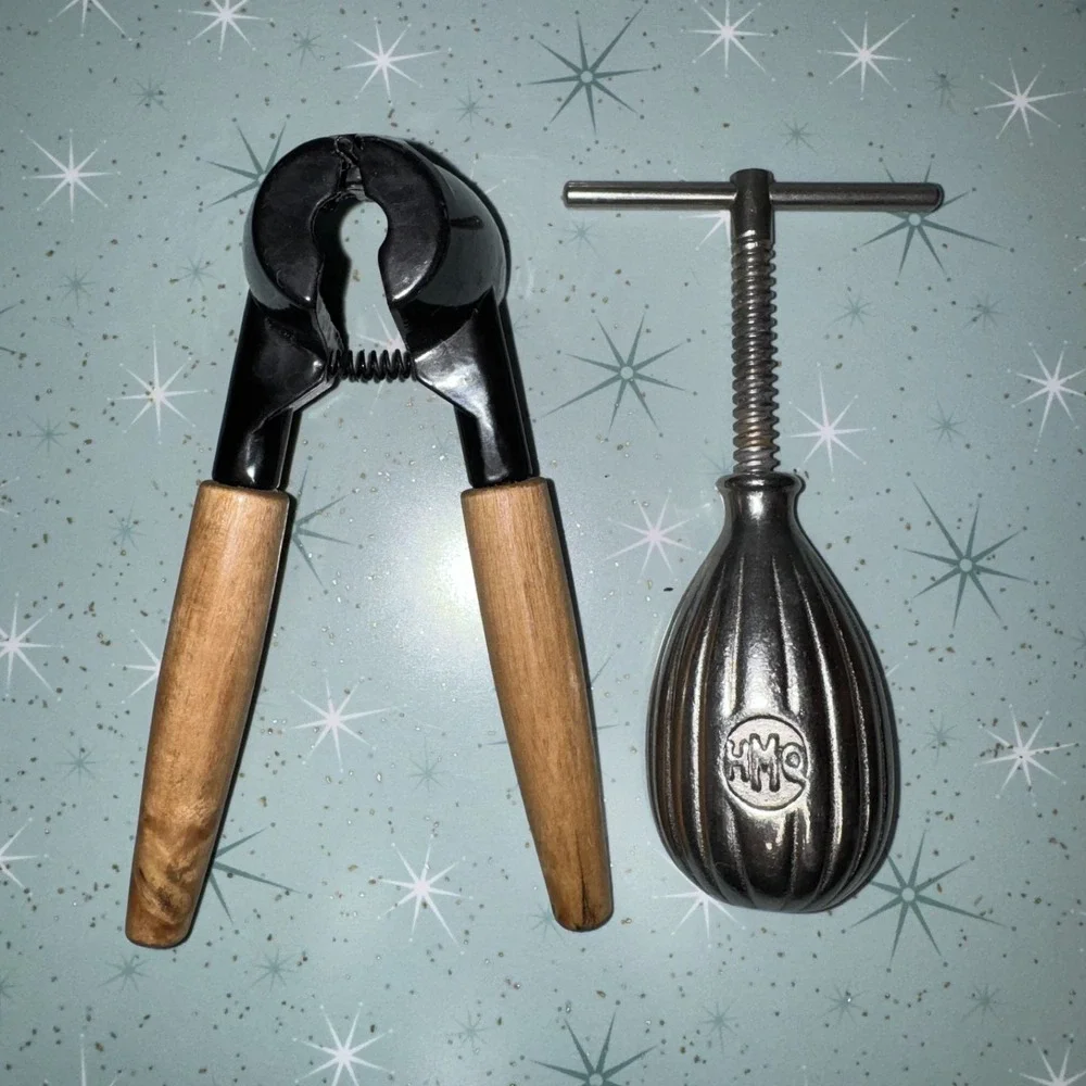 Vintage 1940s HMQ‎ Metal Nutcracker & Wood Handle Nutcracker Set Kitchen Tools